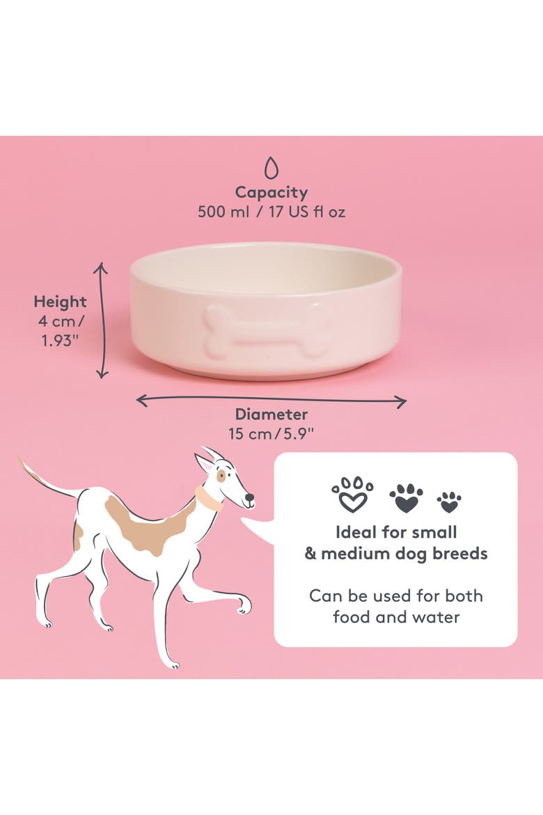 Embossed Bone 17oz Dog Food and Water Bowl, Alternate, color, Beige