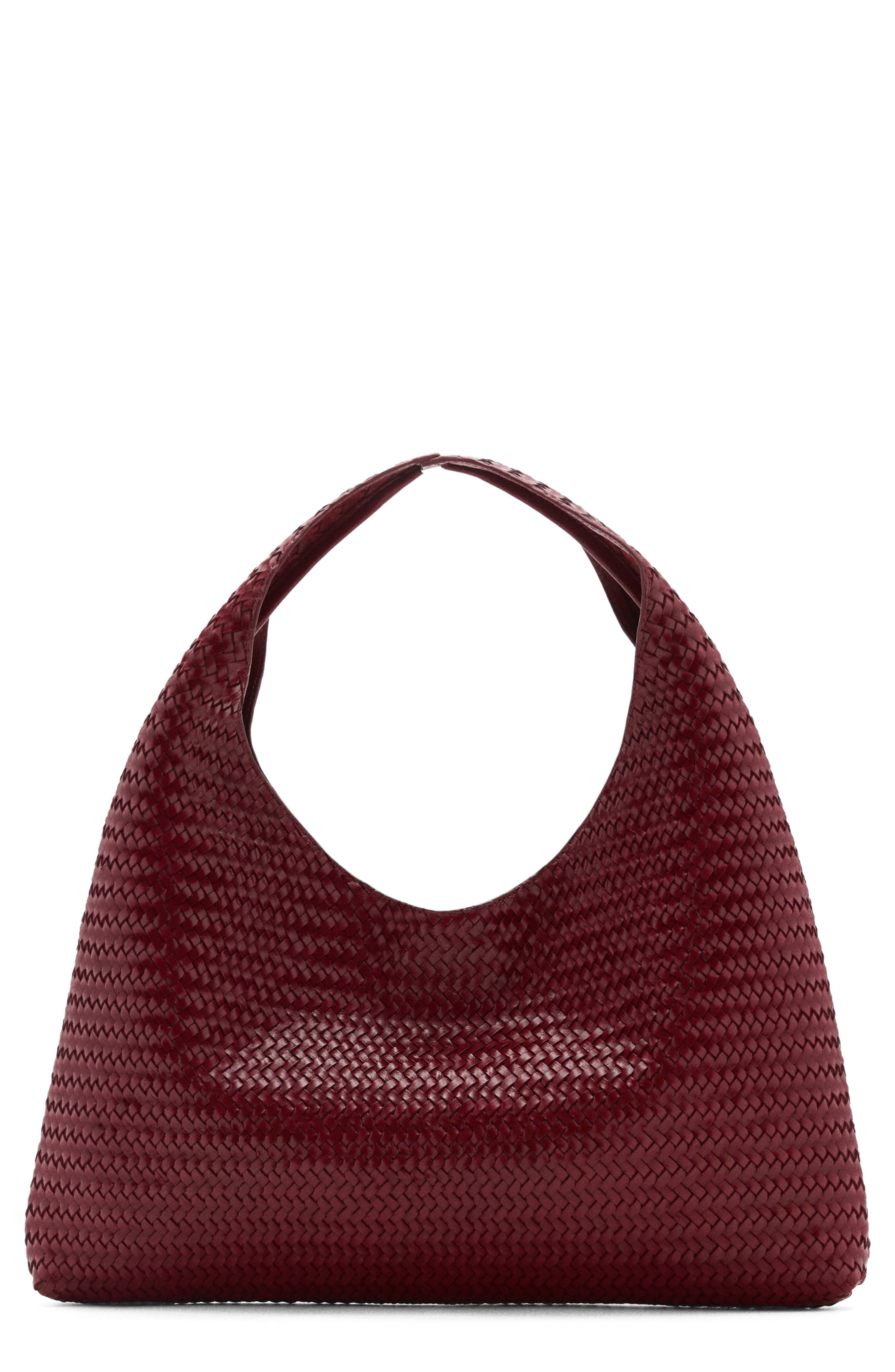 MANGO Braided Leather Shoulder Bag, Main, color, Burgundy