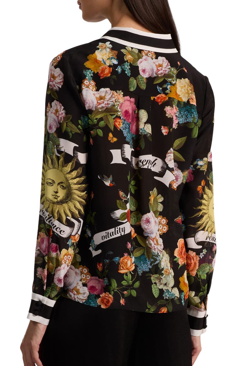 Willa Printed Silk Button-Up Shirt, Alternate, color, SOLAR STRENGTH BLACK