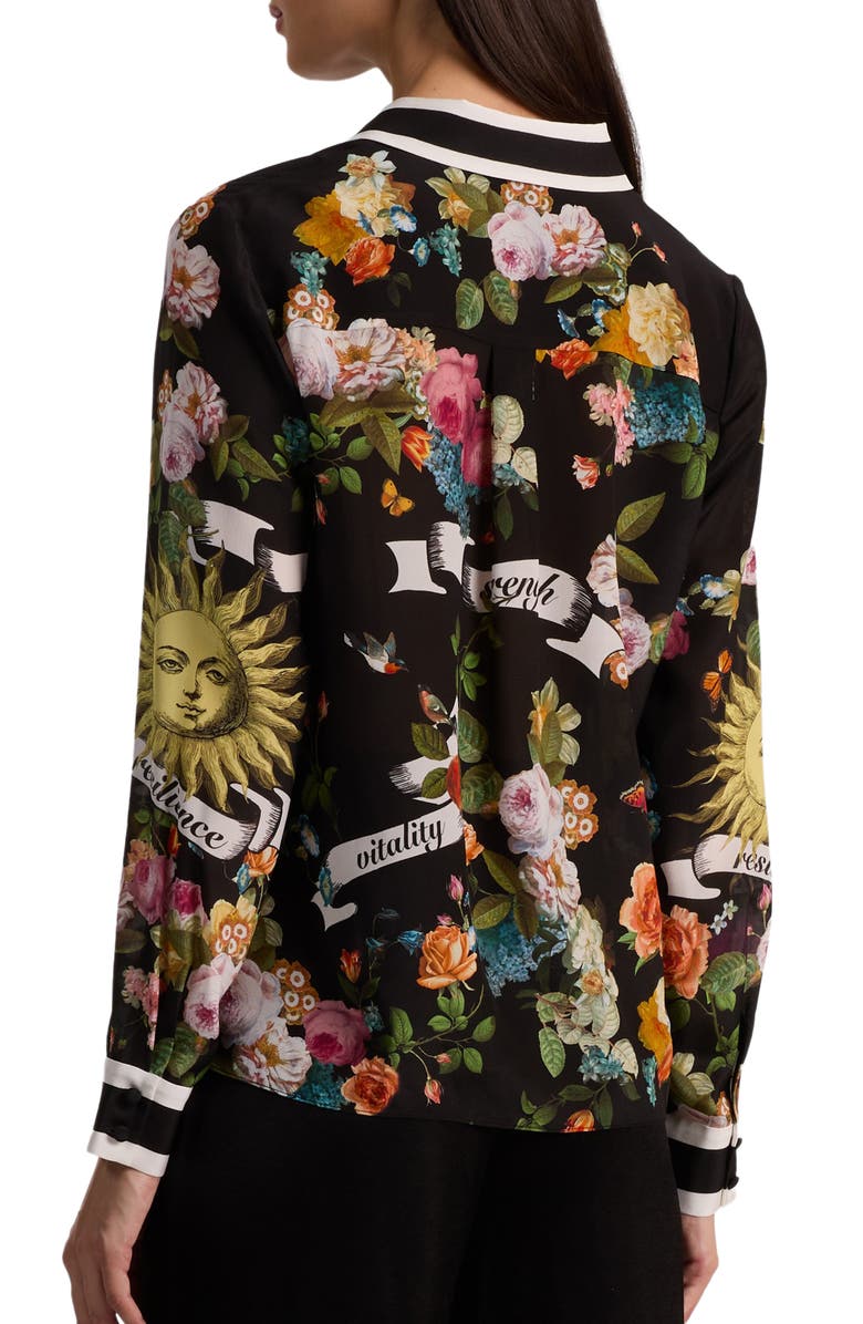Alice + Olivia Willa Printed Silk Button-Up Shirt, Alternate, color, Solar Strength Black