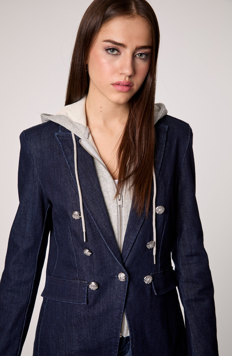BLUE REVIVAL Hooded Helen Blazer, Alternate, color, Rinse / Grey