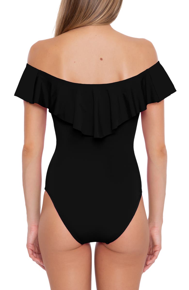 Trina Turk Monaco Off the Shoulder Ruffle One-Piece Swimsuit, Alternate, color, Black