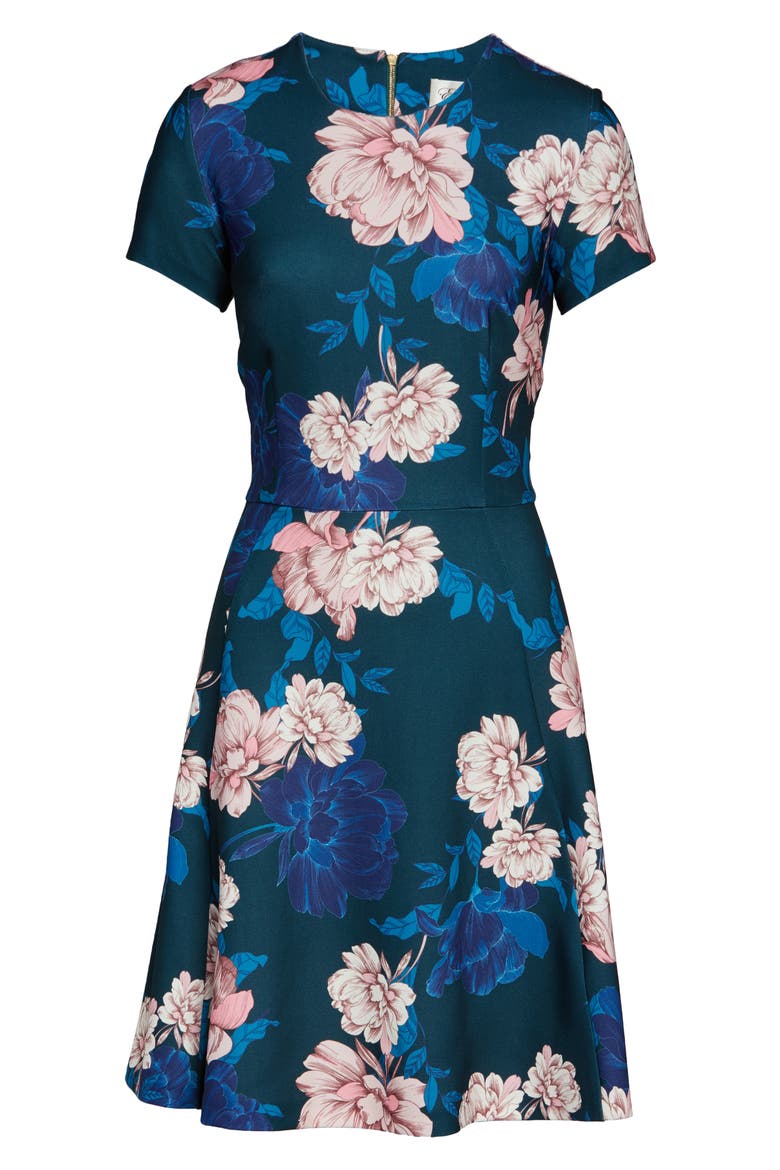 Floral Scuba Crepe A-Line Dress, Alternate, color, PINE