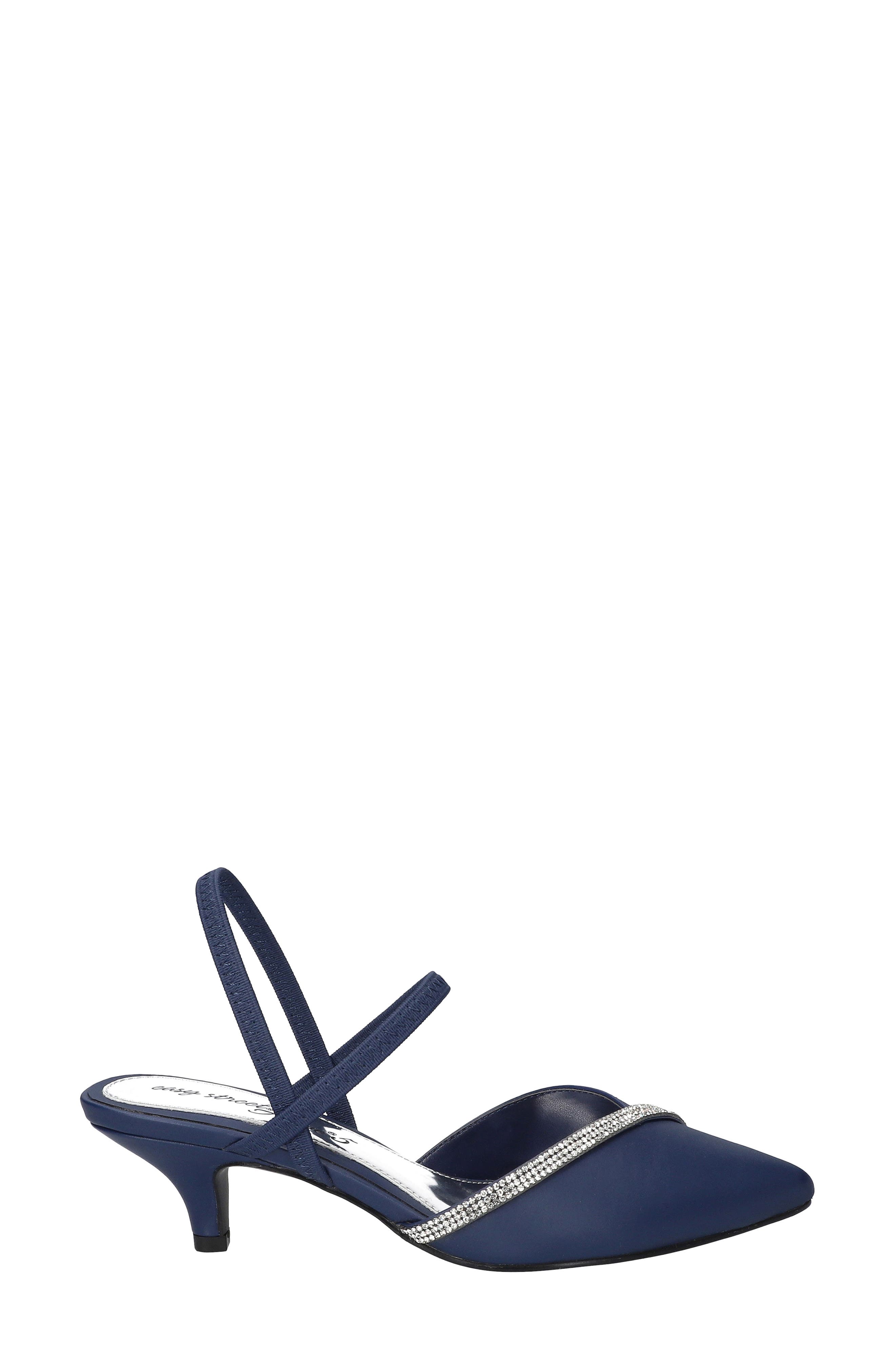 Unna Kitten Heel Pump, Alternate, color, NAVY SATIN WITH STONES
