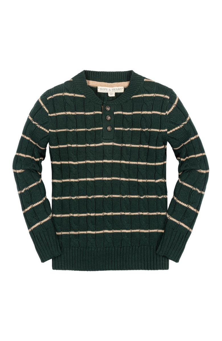 Hope & Henry Baby Boys' Organic Sweater Henley with Elbow Patches, Infant, Main, color, Pine Green Cable Stripe