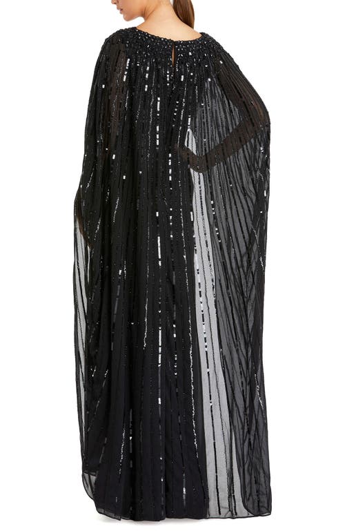 Mac Duggal Embellished Beaded Column Cape Gown In Black