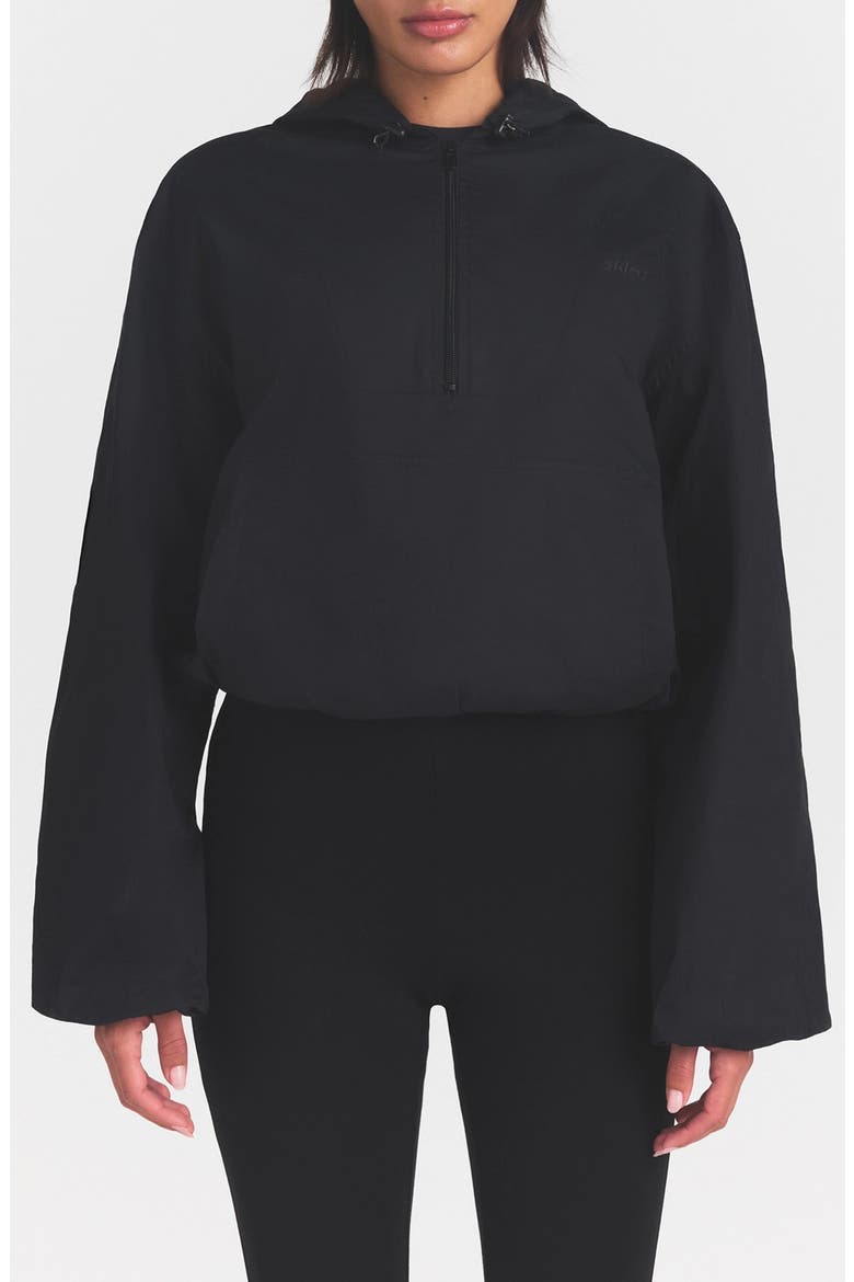 Woven Cotton Half Zip Hoodie, Main, color, ONYX