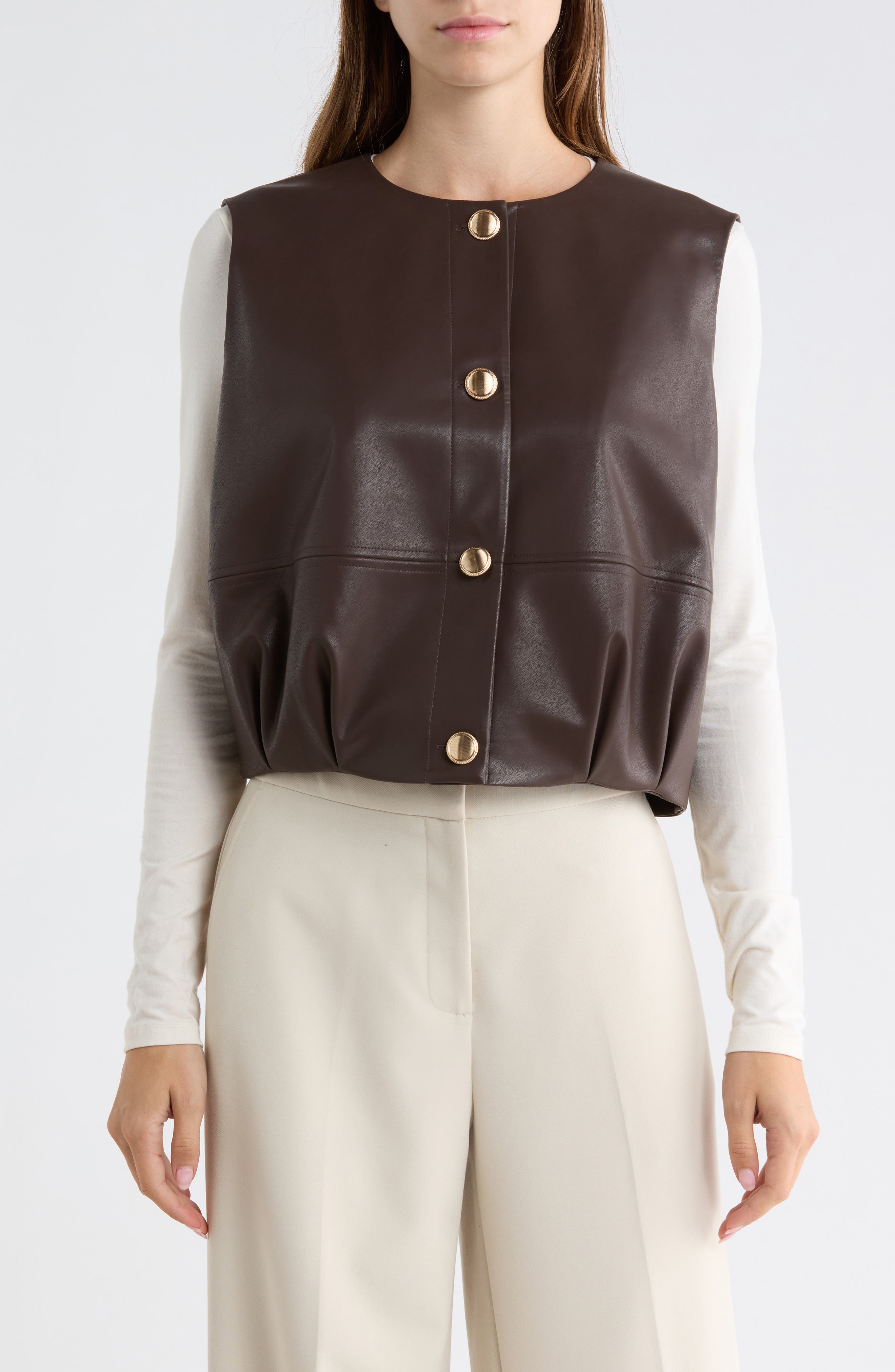 Bubble Hem Faux Leather Vest