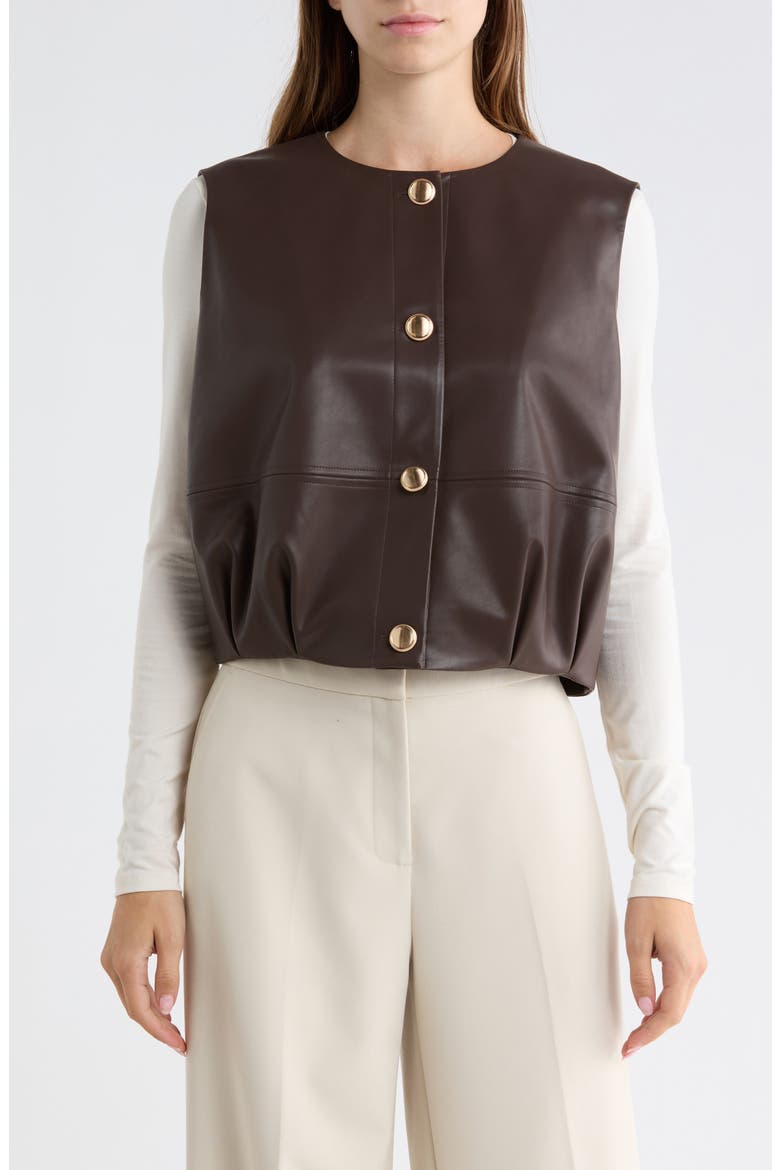 Bubble Hem Faux Leather Vest, Main, color, BROWN