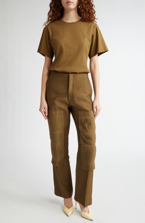 Shop Bite Studios Pleated Panel Wool & Silk Straight Leg Pants In Moss