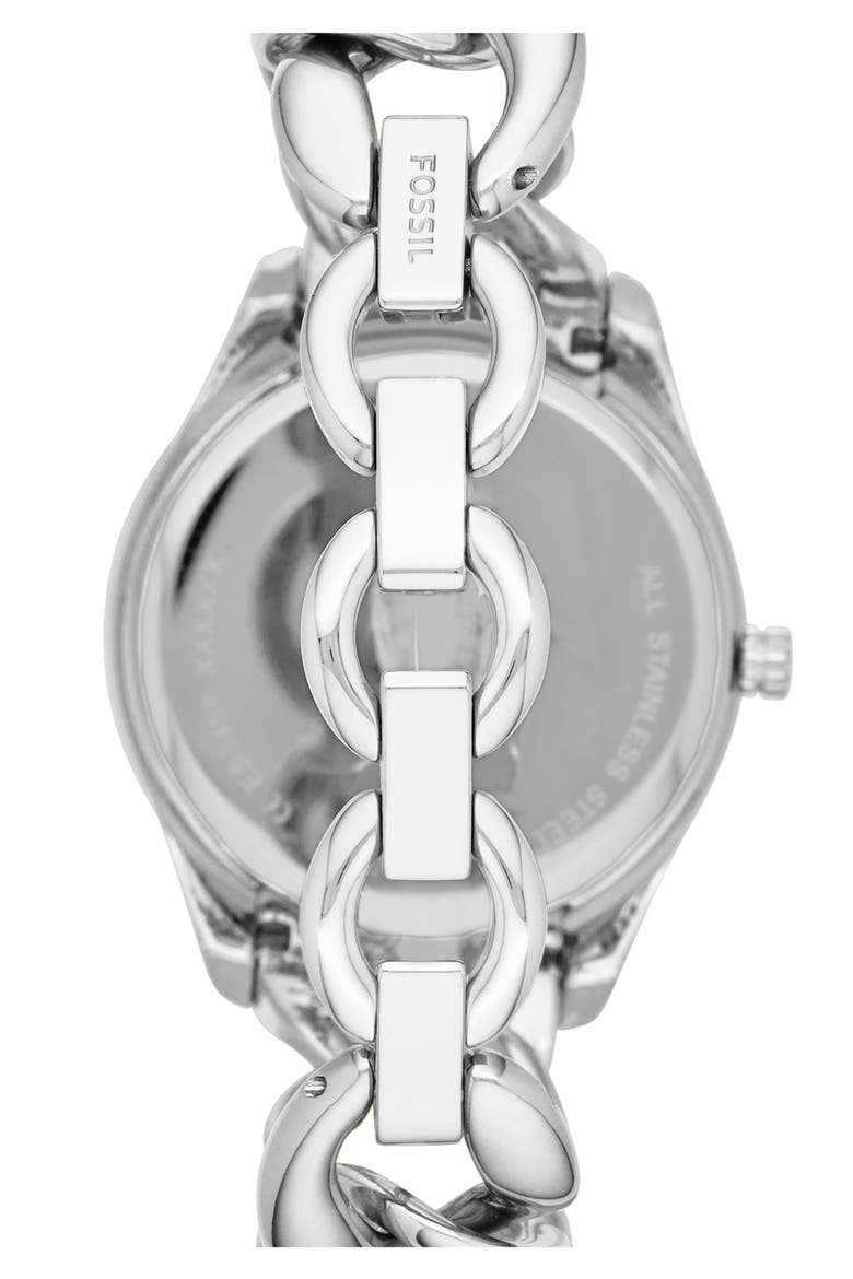 'Stella' Crystal Bezel Multifunction Chain Bracelet Watch, 37mm, Alternate, color, SILVER