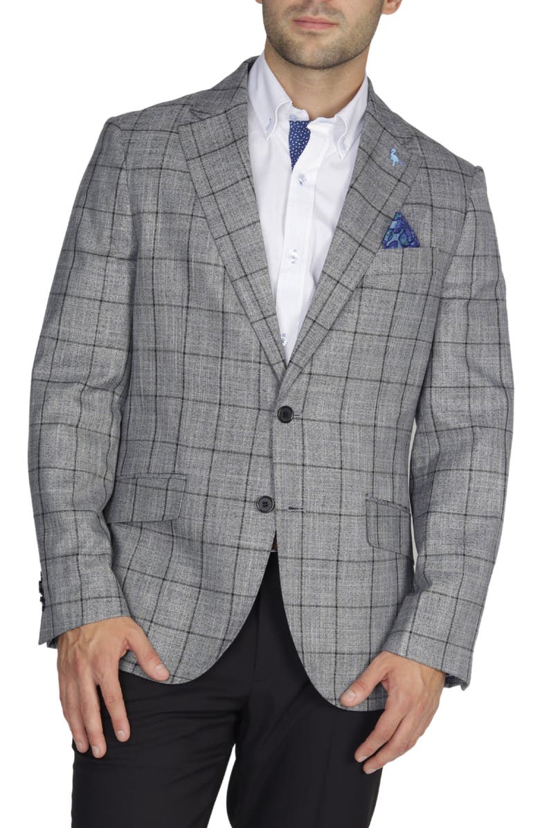 TailorByrd Signature Grey Melange Windowpane Sportcoat, Alternate, color, Grey