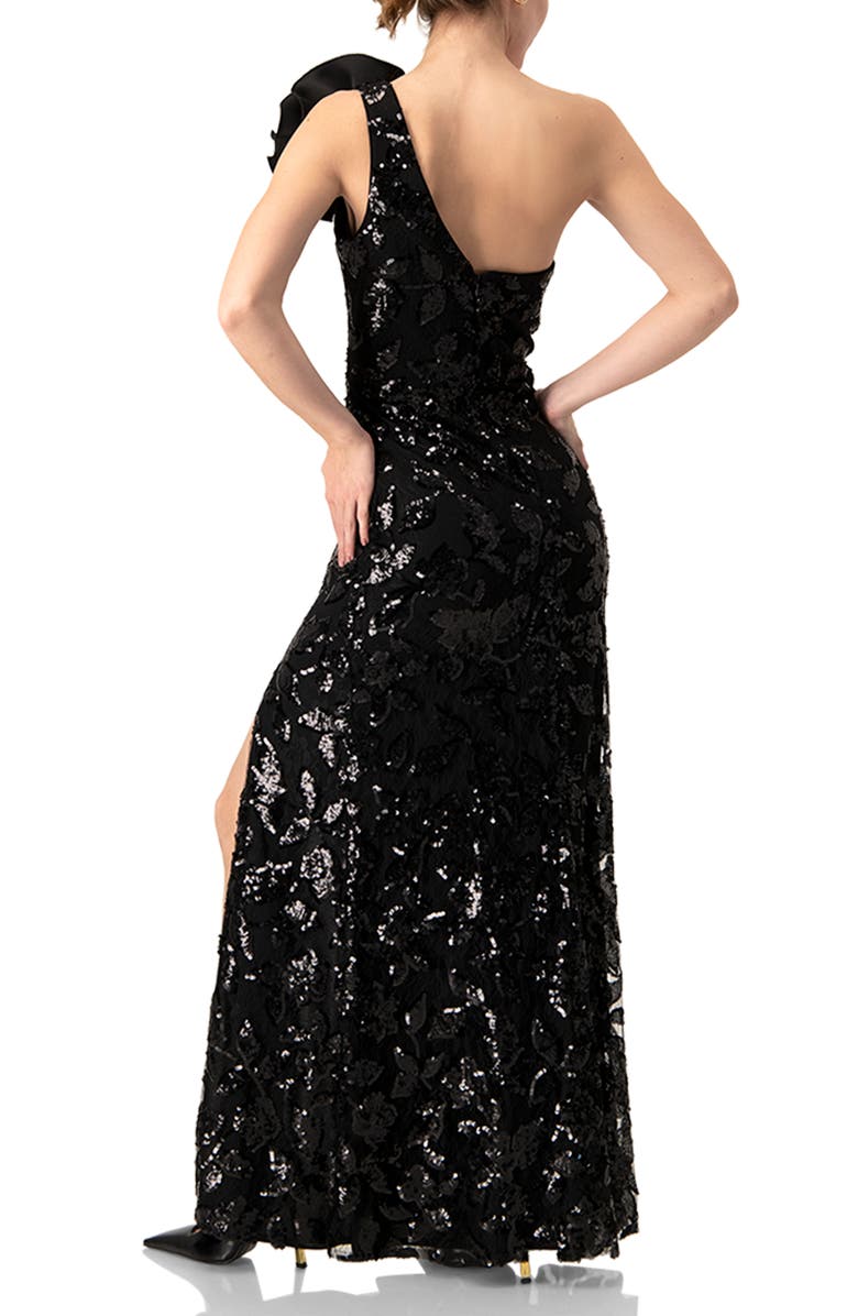 IVONNE Long Evening Dress with Bow, Alternate, color, Black