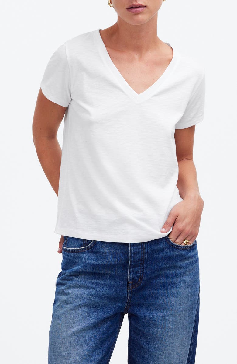 Madewell Relaxed V-Neck T-Shirt, Main, color, Eyelet White