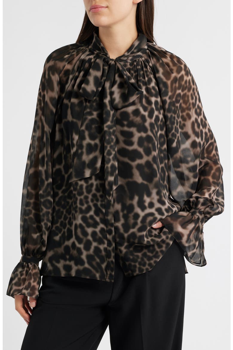 Davi Print Tie Neck Top, Alternate, color, SABLE MULTI