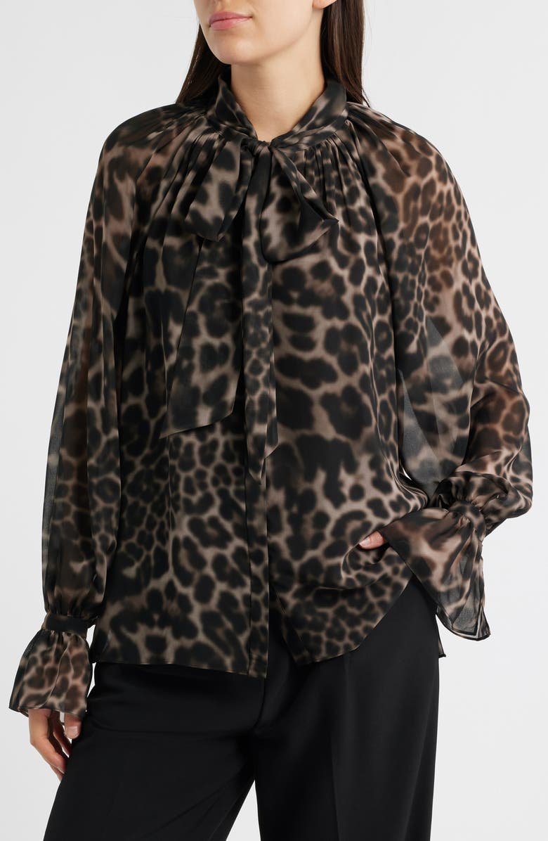 KOBI HALPERIN Davi Print Tie Neck Top, Alternate, color, Sable Multi