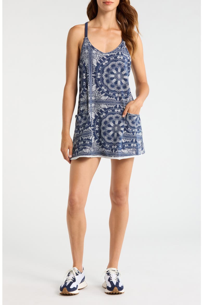 FP Movement Hot Shot Print Stretch Cotton Tank Minidress, Main, color, BANDANA NAVY COMBO
