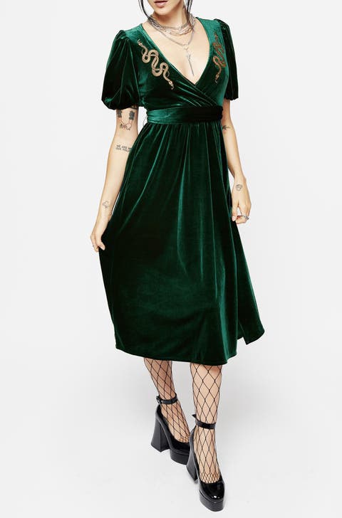 Zarina Velour Applique Midi Wrap Dress