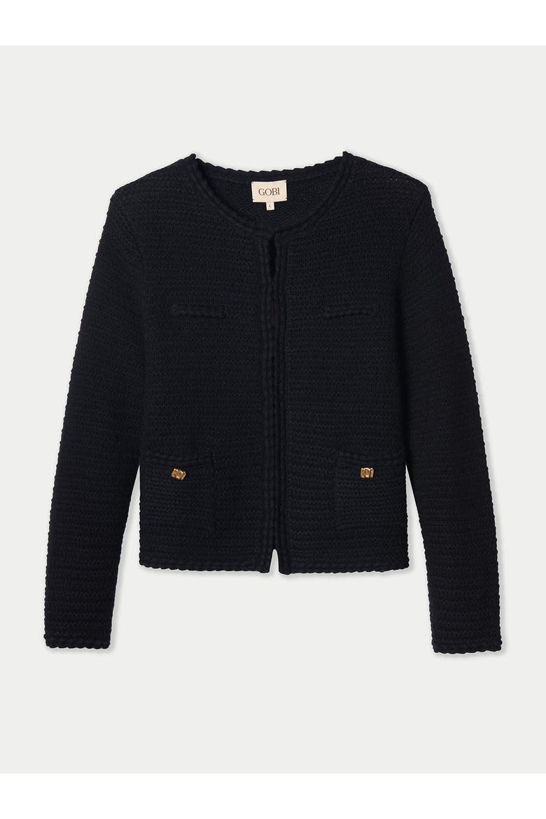 Textured Knit Cashmere Jacket-Style Cardigan, Main, color, black