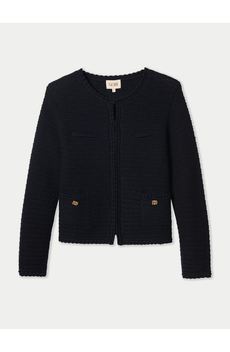 Gobi Cashmere Textured Knit Cashmere Jacket-Style Cardigan, Main, color, Black