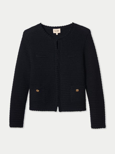 Textured Knit Cashmere Jacket-Style Cardigan