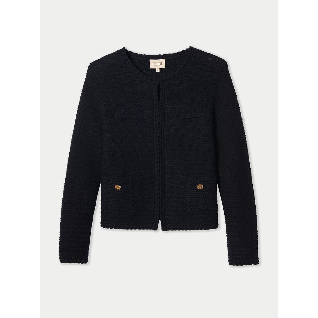 Gobi Cashmere Textured Knit Cashmere Jacket-style Cardigan In Black