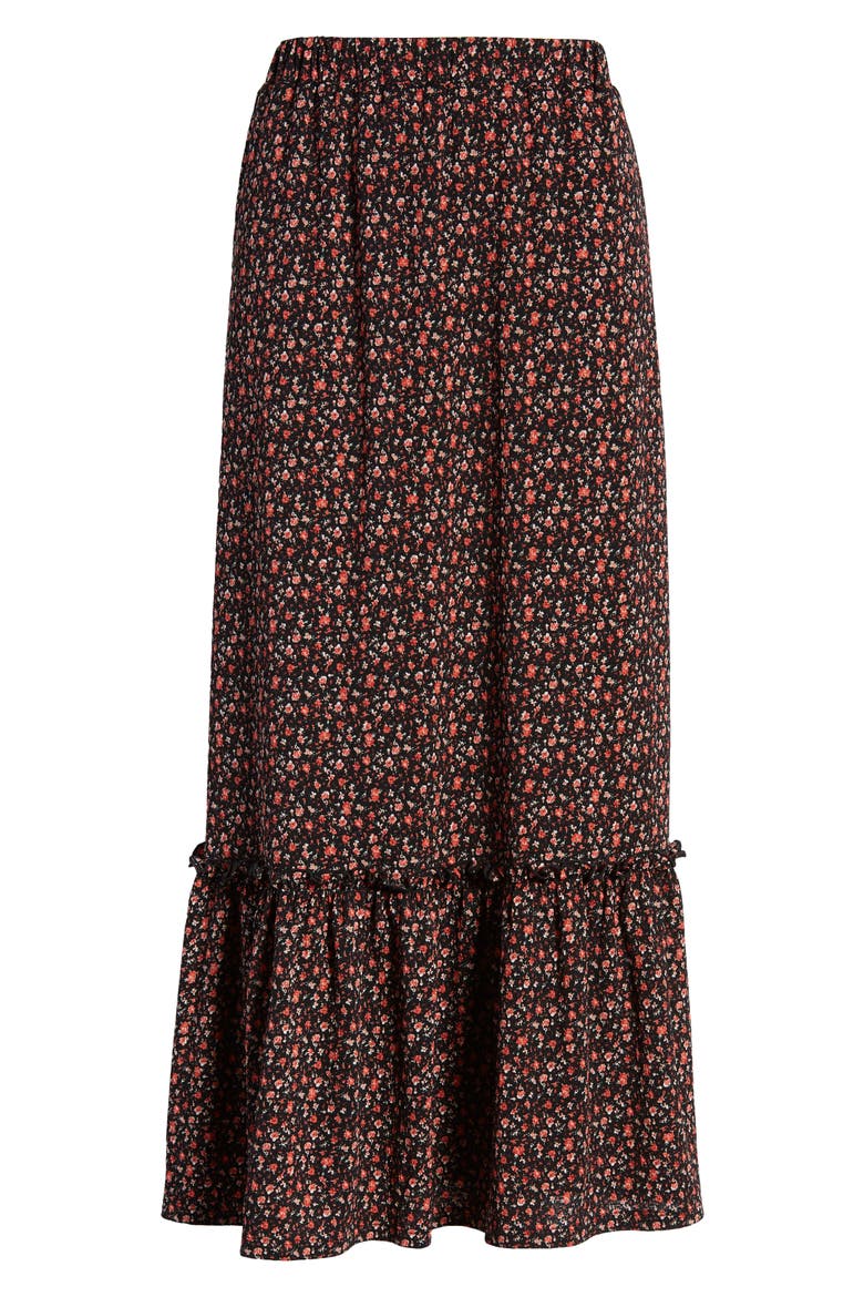 Pella Tiered Maxi Skirt, Alternate, color, BLACK ROUTE DITSY