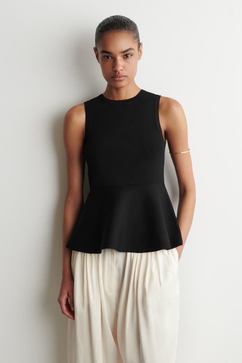 Knitted Peplum Top, Main, color, BLACK