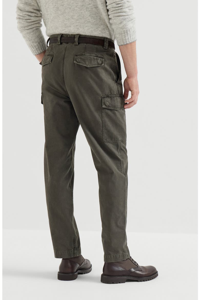 Peached cotton gabardine trousers with cargo pockets, Alternate, color, Brown
