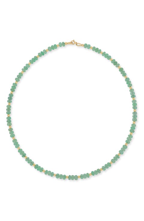 14K Gold Iris Emerald Bead Statement Necklace