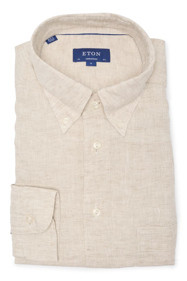 Contemporary Fit Linen Button-Down Shirt, Main, color, BEIGE
