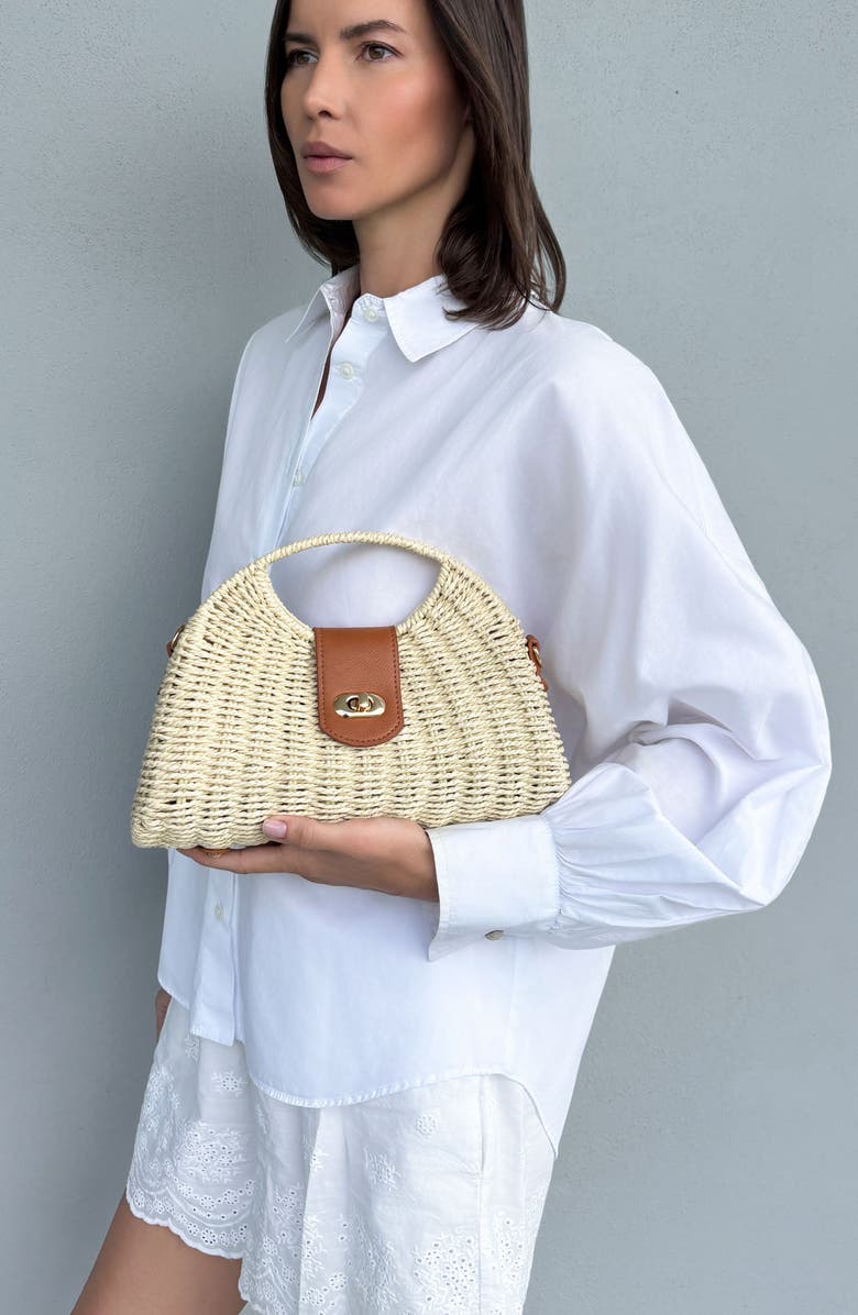 Adornia White Straw Picnic Basket Clutch, Alternate, color, White