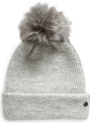 Zella Cozy Heather Beanie with Faux Fur Pompom
