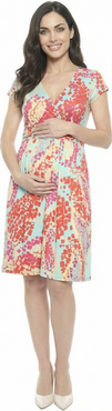 24seven Comfort Apparel Maternity Mosiac V-Neck Cap Sleeve Knee Length A-Line Pocket Dress