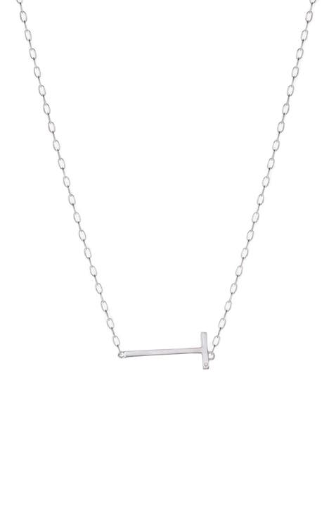 Silver Elongated Initial Pendant Necklace