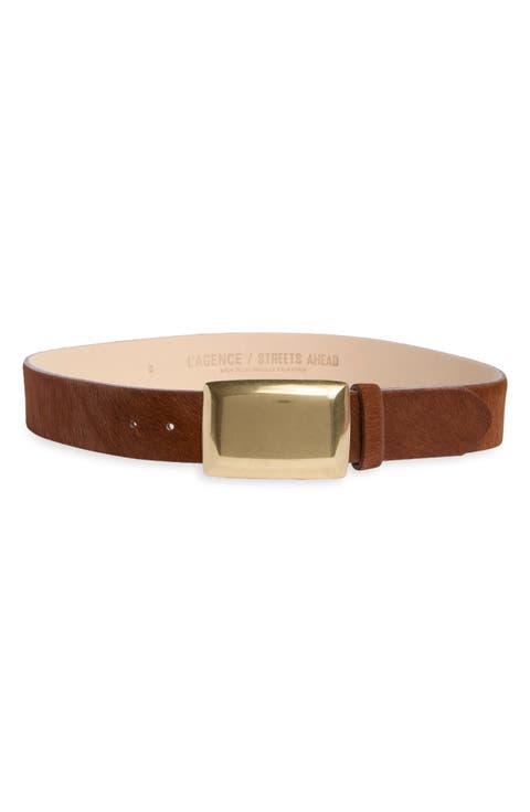 Sierra Plaque Calf Hair Leather Belt