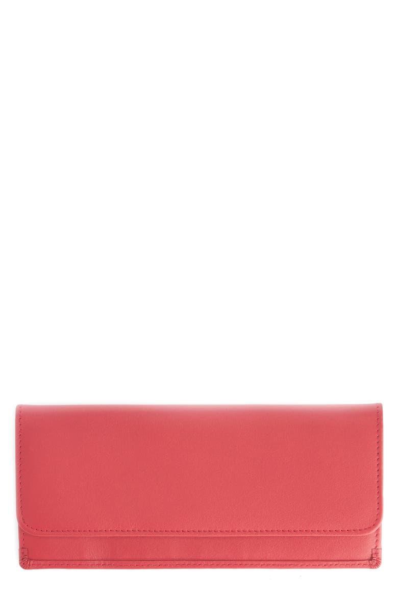 RFID Blocking Leather Clutch Wallet, Main, color, RED