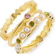 Madewell Set of Three Faux Pearl & Gem Stackable Rings