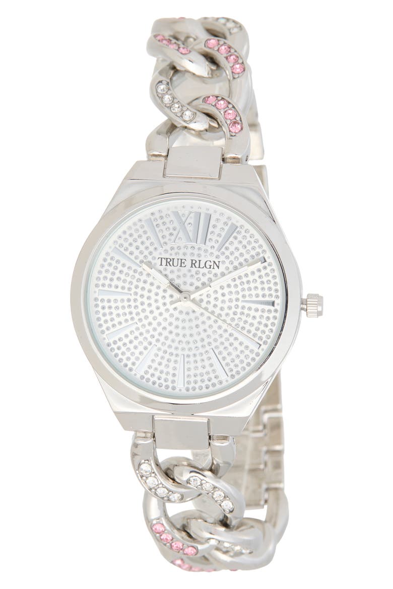 Iced Crystal Bracelet Watch, 33.2mm, Main, color, SILVER