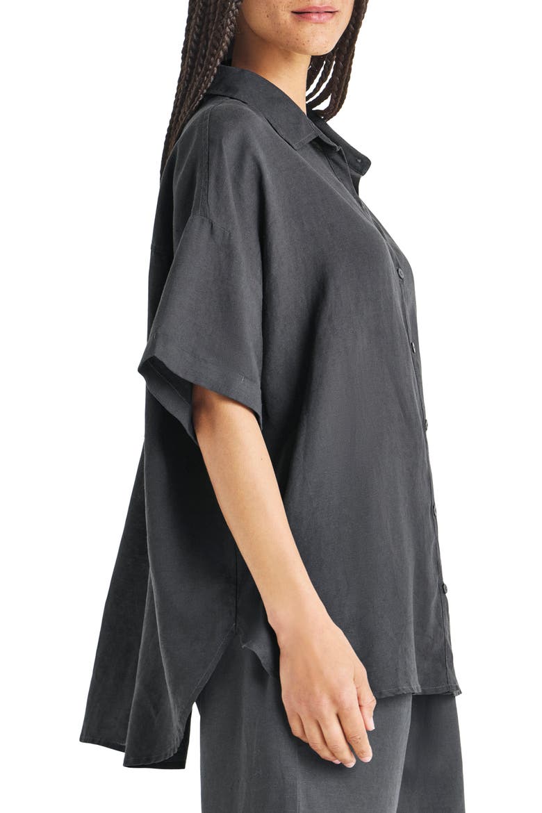 Dawson Elbow Sleeve Linen Blend Button-Up Shirt, Alternate, color, LEAD