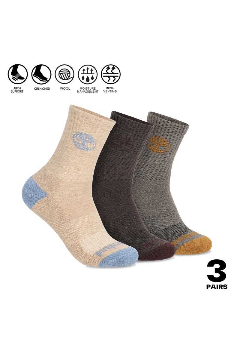 Assorted 3-Pack Wool Blend Hiking Quarter Socks, Alternate, color, DUNE