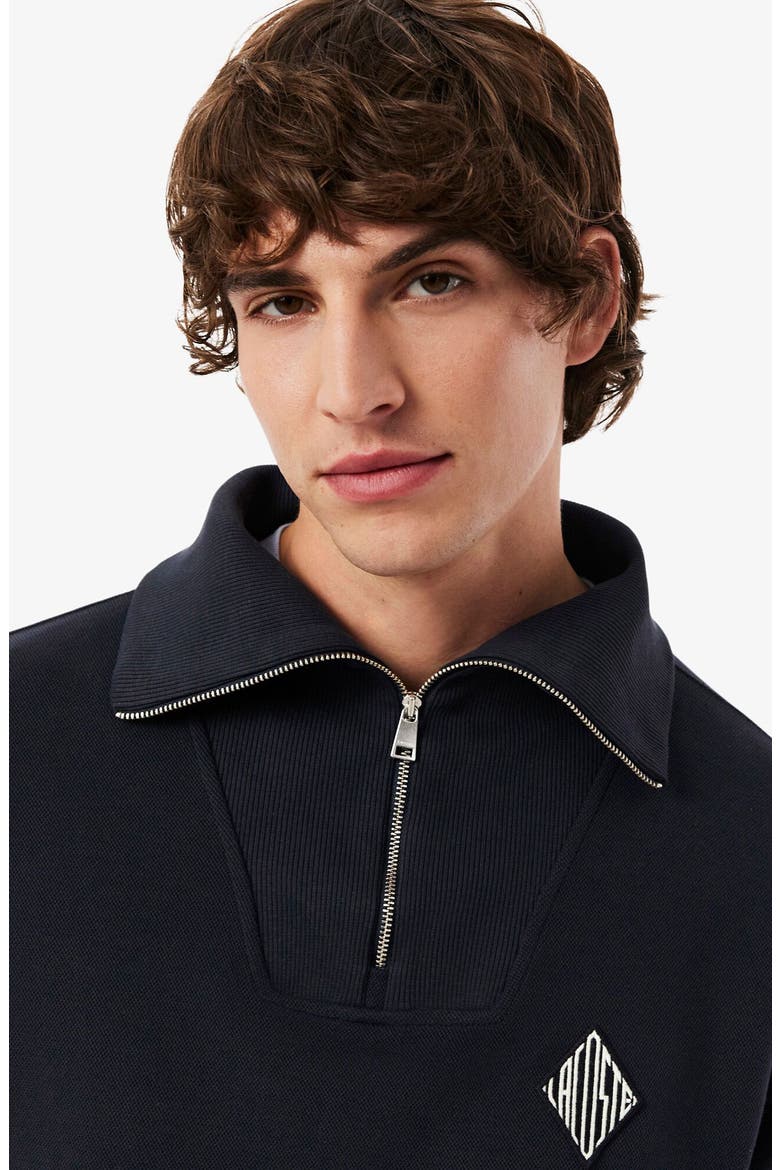 Cotton Blend Piqué Knit Quarter Zip Pullover, Alternate, color, BLACKBIRD