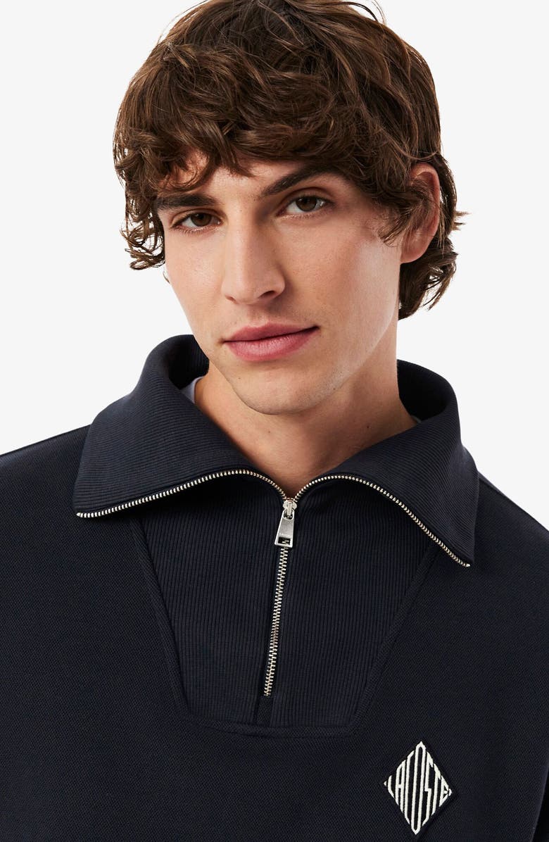 Lacoste Cotton Blend Piqué Knit Quarter Zip Pullover, Alternate, color, Blackbird