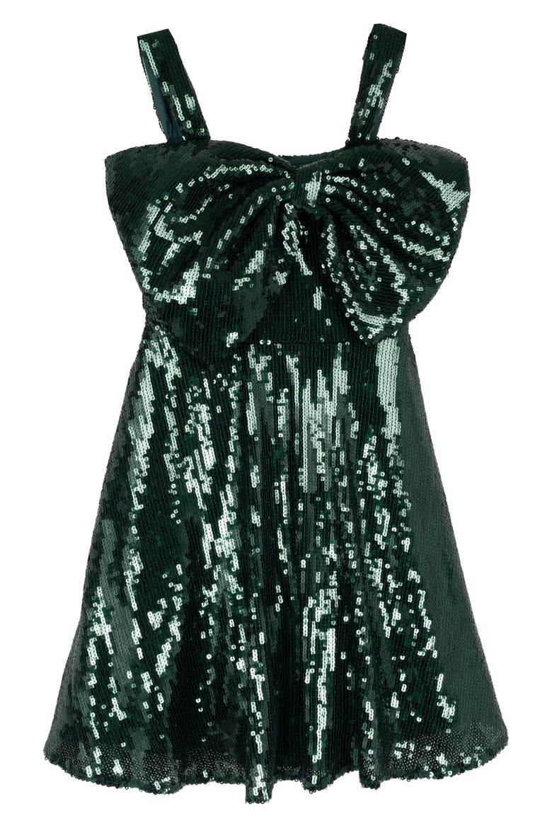 Kids' Sequin Bow Skater Dress, Main, color, HUNTER