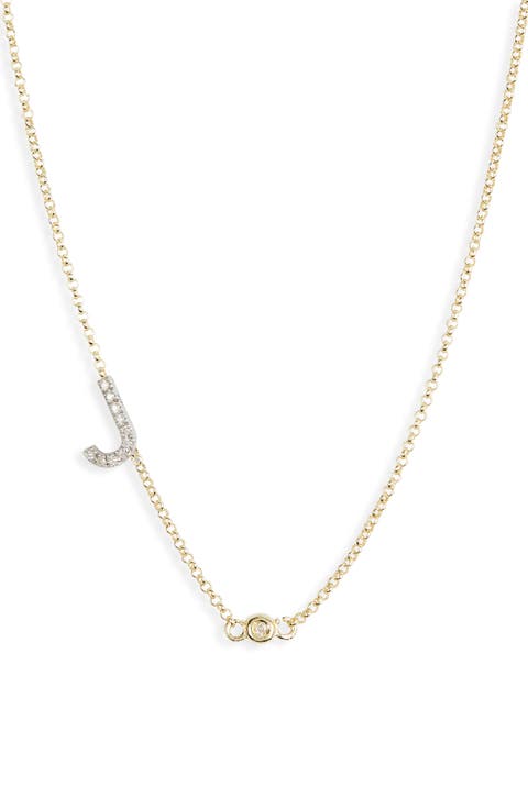Bezel Diamond Initial Chain Necklace - 0.2ct.