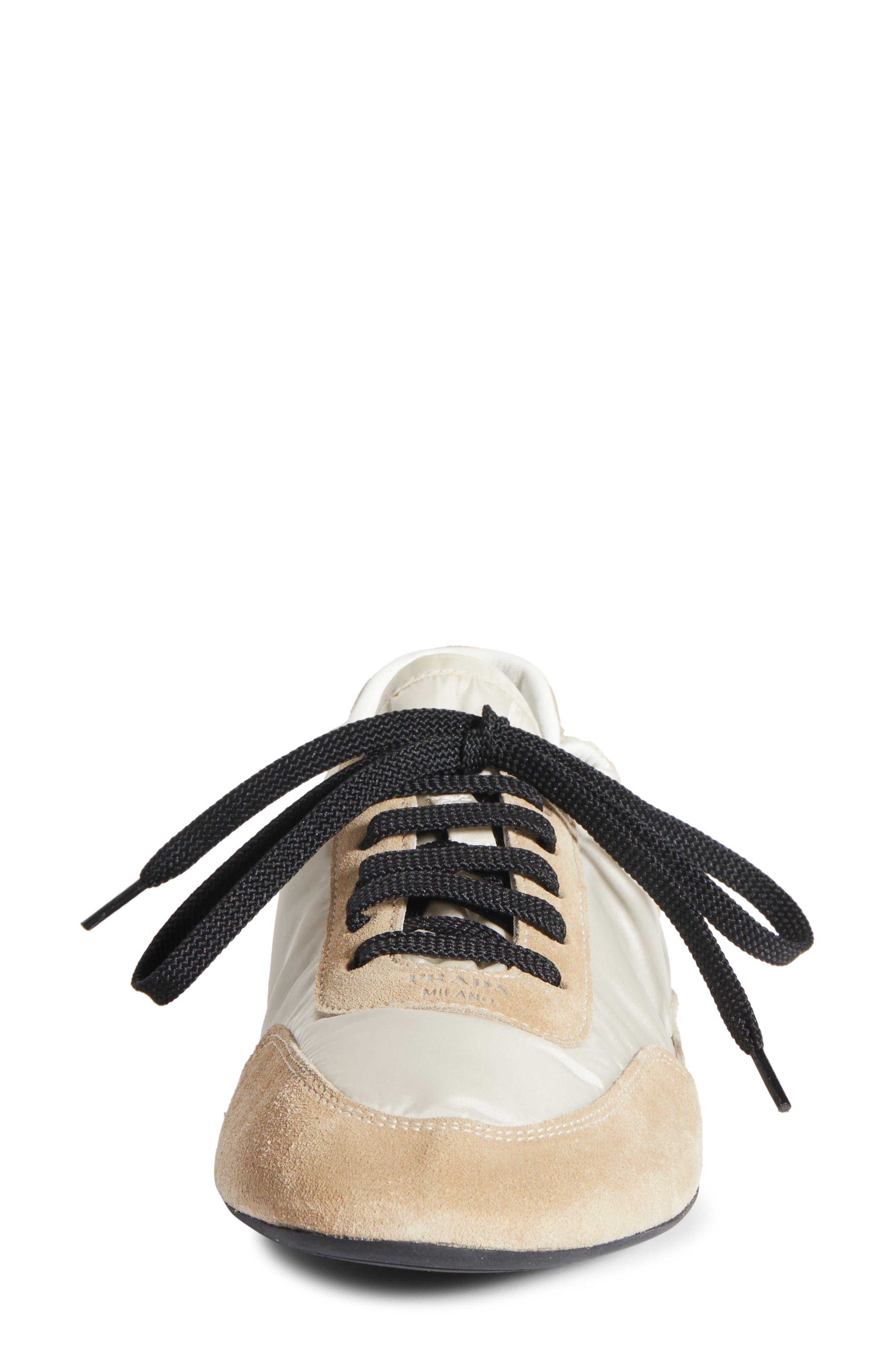 Prada Collapse Mixed Media Low Top Sneaker, Alternate, color, Beige