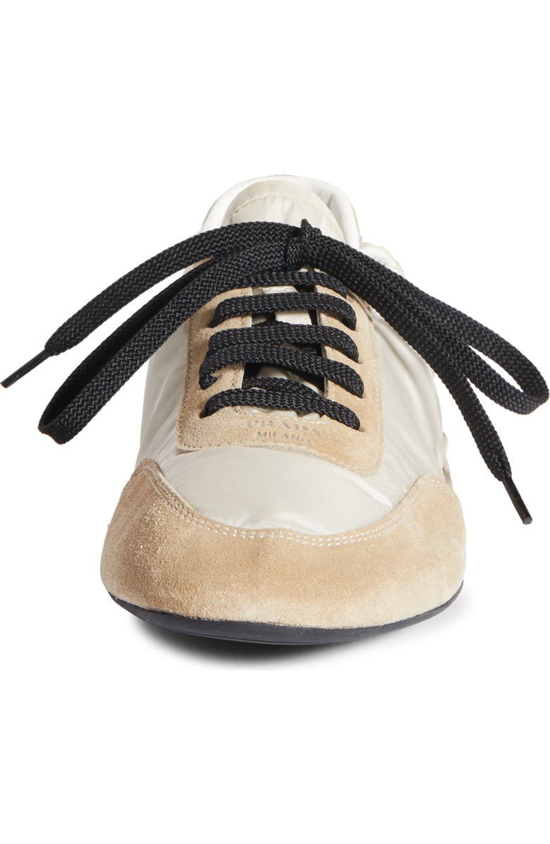 Prada Collapse Mixed Media Low Top Sneaker, Alternate, color, Beige