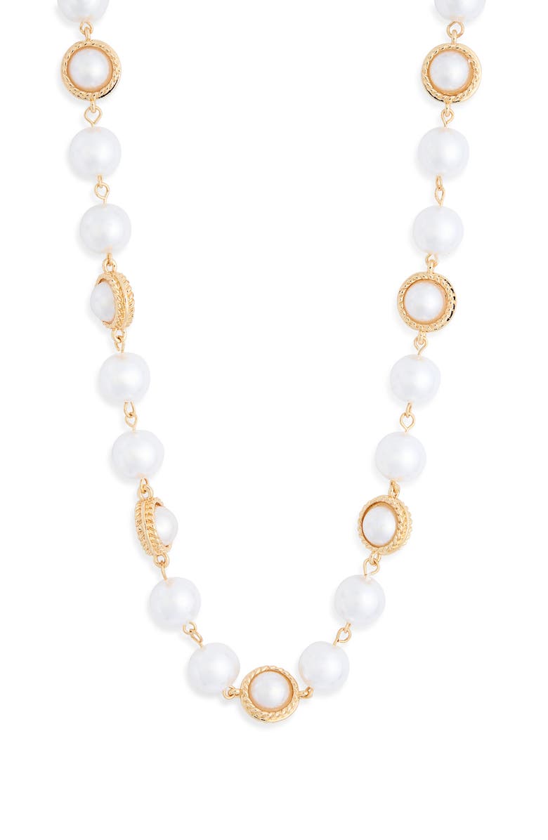 NORDSTROM RACK Faux Pearl Station Long Necklace, Main, color, White- Gold