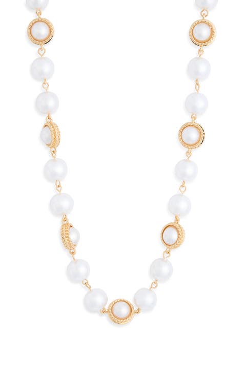 Faux Pearl Station Long Necklace