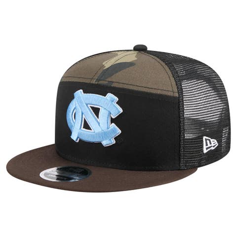 Men's New Era Black/Camo North Carolina Tar Heels Outdoor Wide Panel 9FIFTY Snapback Trucker Hat